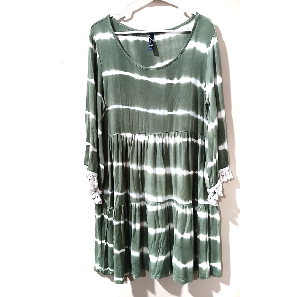BOHO Tie Dye Tassel Bell Sleeves Tunic Dress XL